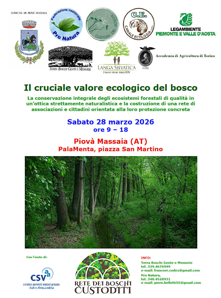 Il cruciale valore ecologico del bosco: importante incontro Sabato 28 marzo a  Piovà Massaia