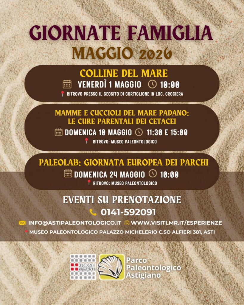 Maggio al Parco Paleontologico Astigiano: eventi per famiglie tra fossili, natura e creatività